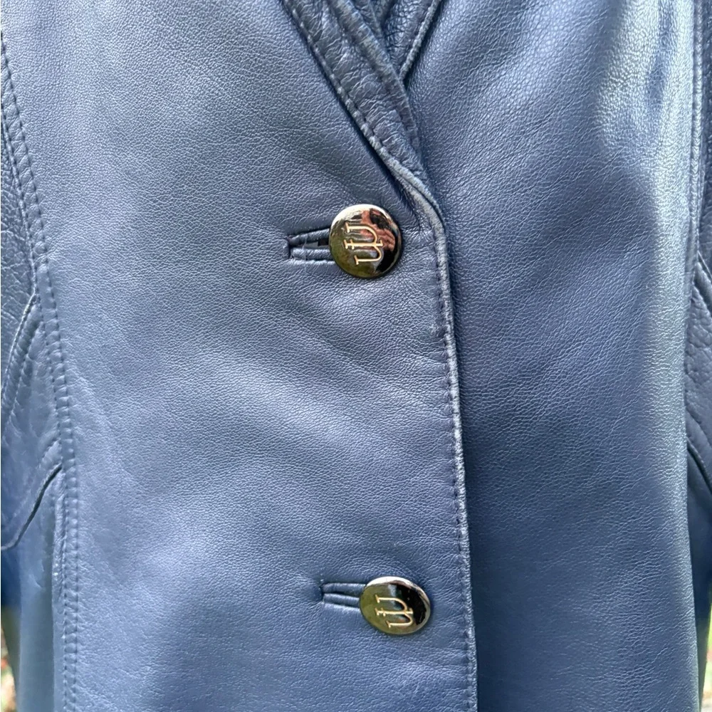 Vintage Mary Laurens genuine leather blazer in a rich deep blue tone. Sz M - Picture 8 of 11